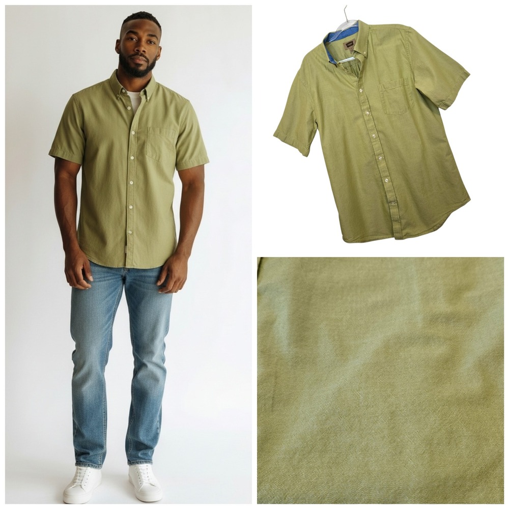 The Foundry Supply Co Green Short Sleeve Button‎ Up Shirt Cotton Mens Sz LT